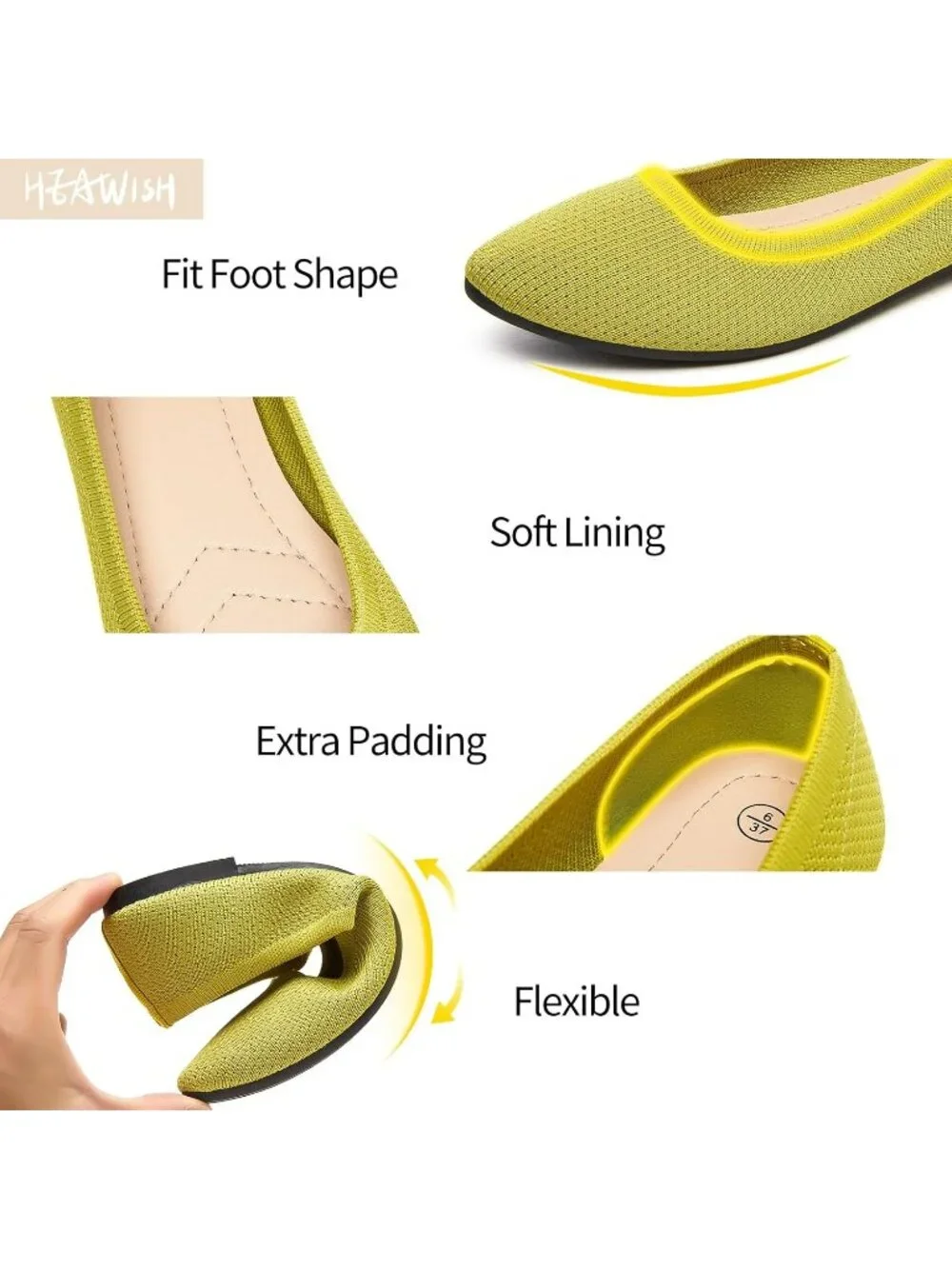 Women’s Viridis Ballet Flats Comfortable Mesh Pointed Toe Slip On Dress Shoes